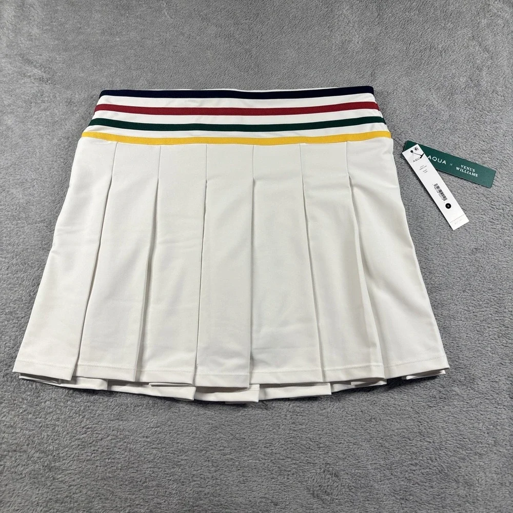 Aqua Athletic x Venus Williams Women's Pleated Tennis Skort White‎ Sz XS NWT